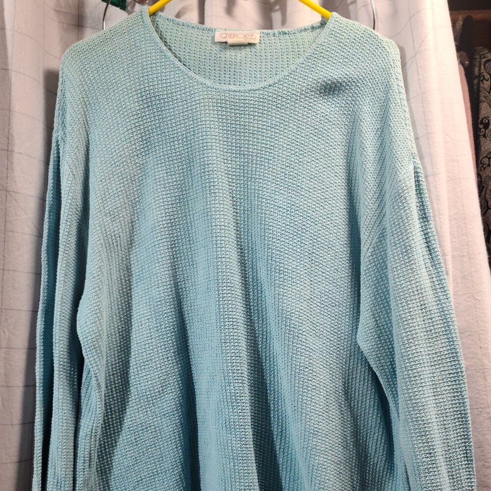 Ladies Longsleeved Cherokee Green/Blue  Cotton Sweater size XL